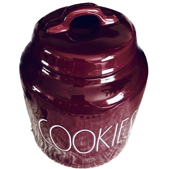 NWT Rae Dunn Gorgeous Burgundy Glossy Ceramic Big COOKIES Canister/Cookie Jar - Picture 5 of 12